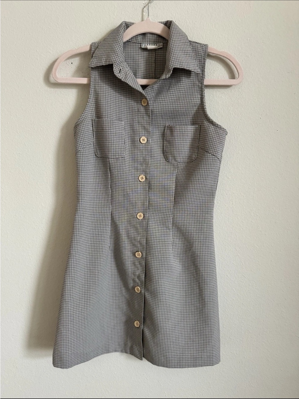 Vintage 90s Forever 21 Plaid Gingham Checkered Polo Preppy Button Up Dress small